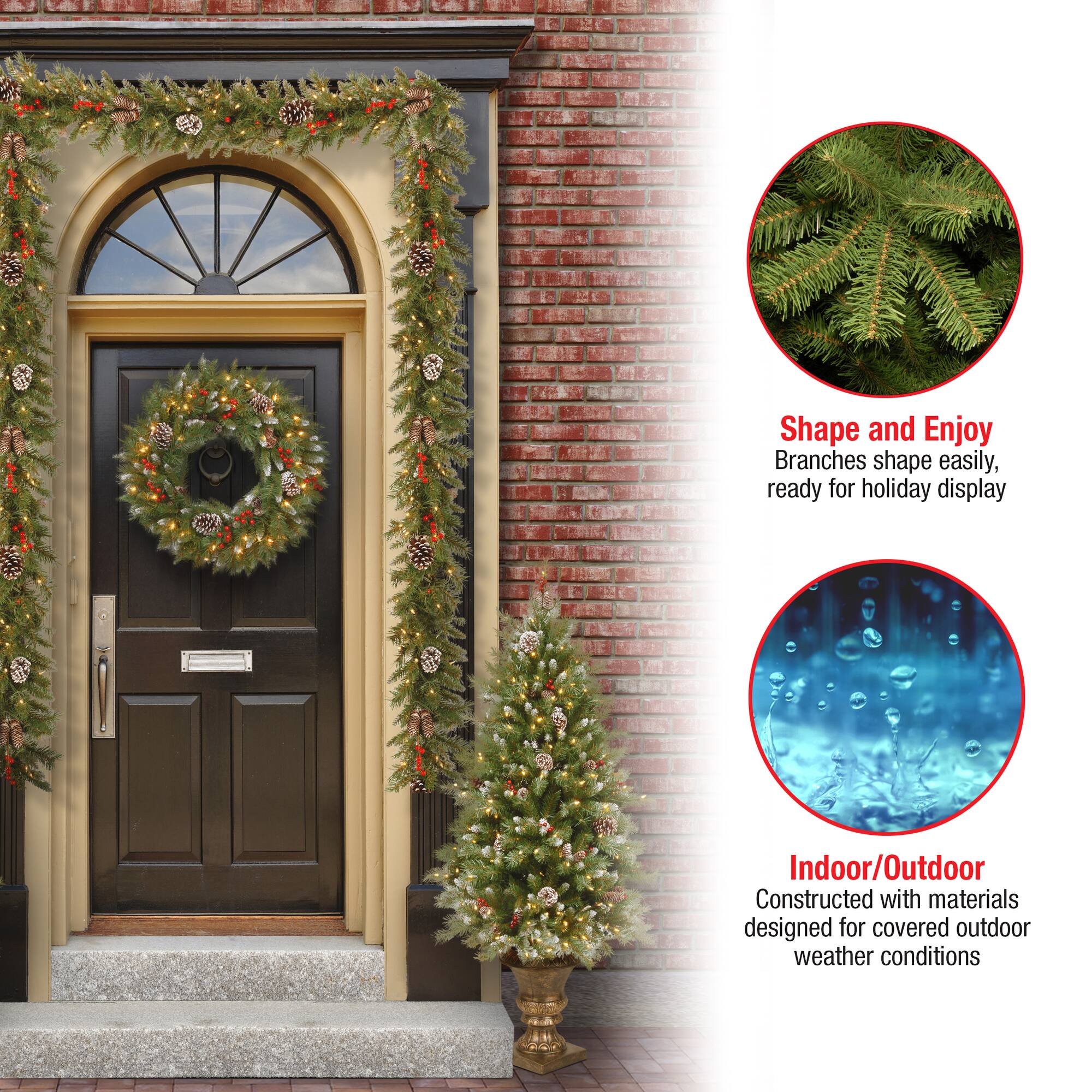 5-Piece Pre-Lit Frosted Berry Artificial Christmas Entrance Trees, Garland & Wreath